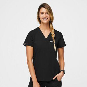 FIGS Catarina 1 Pocket Scrub Top Black XS Petite NWT